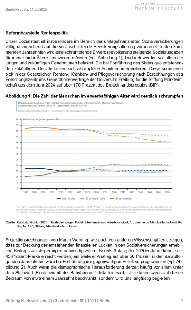 Titelseite des Papiers mit Text und einer Abbildung zur demographischen Entwicklung